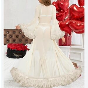Ruffle trim bridal dressing gown